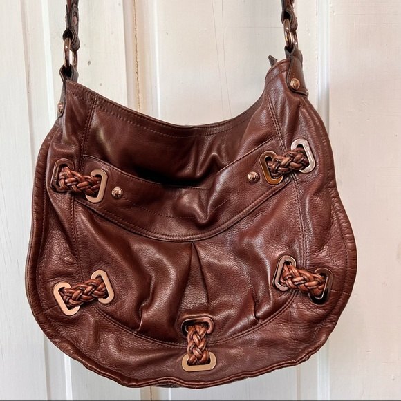 B Makowsky brown leather slouchy hobo shoulder handbag purse. - Picture 1 of 12